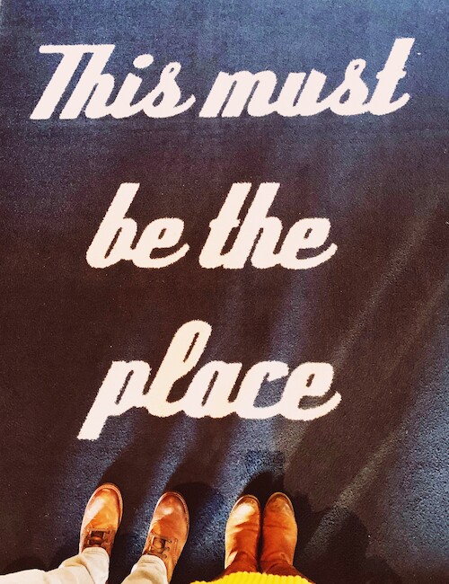 The image shows a floor with the words 